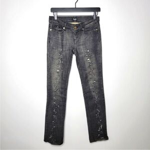 D&G Low Rise Jeans Size 25 Girly Fit Black Distressed Denim Straight Leg